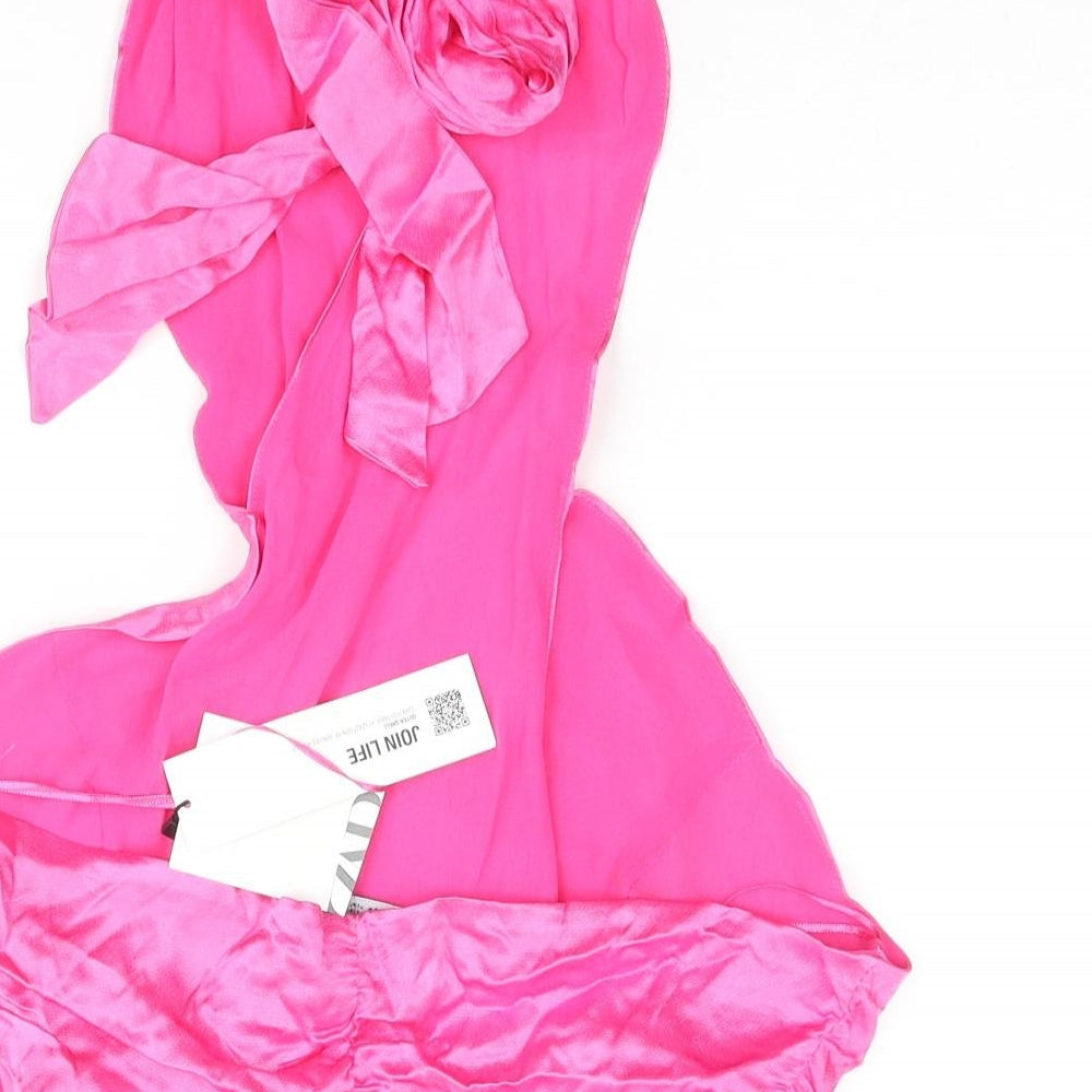 Zara Womens Pink Viscose Cropped Blouse Size M Halter