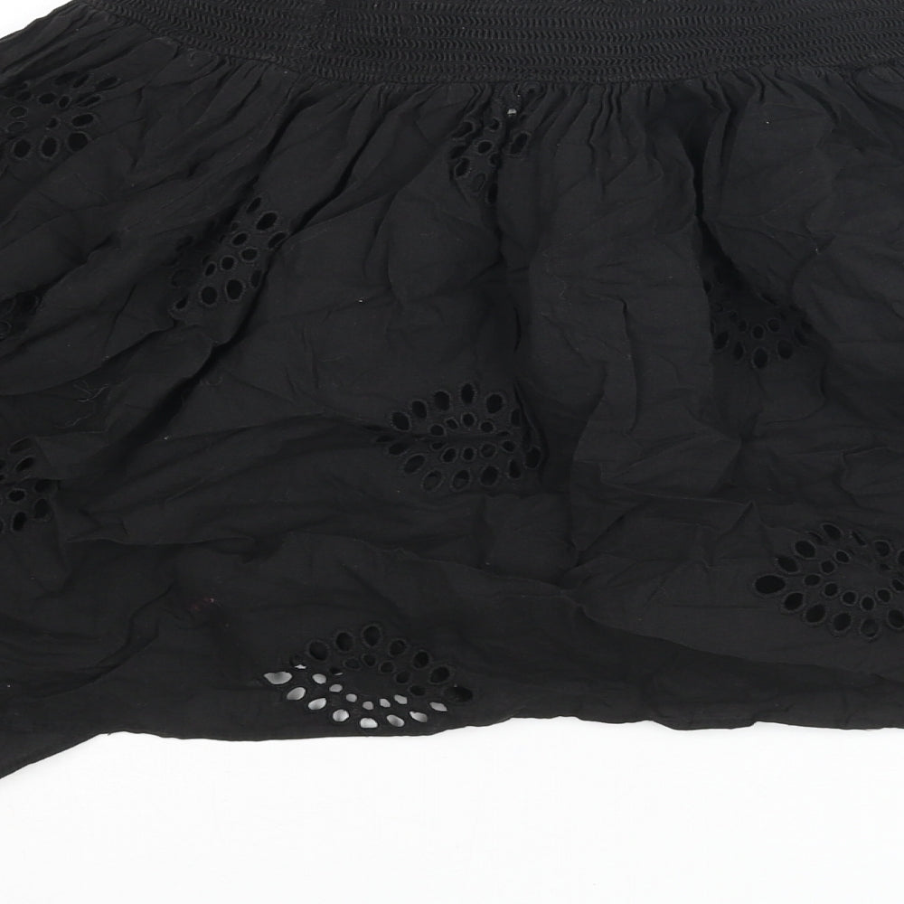 Zara Womens Black Cotton Basic Blouse Size S Round Neck - Frill Lace