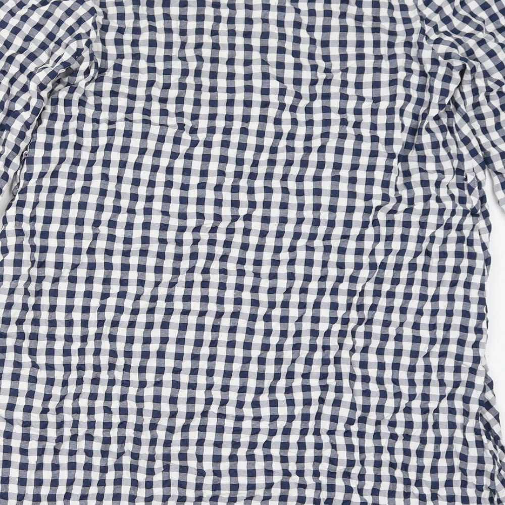 Urban Threads Womens Blue Check Polyester Mini Size 10 V-Neck Button