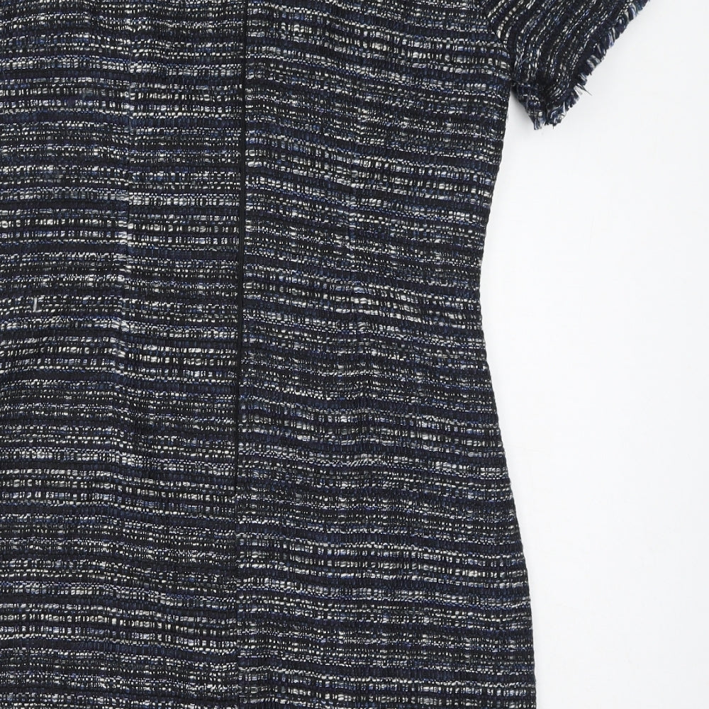 Warehouse Womens Blue Acrylic Bodycon Size 12 Round Neck Zip
