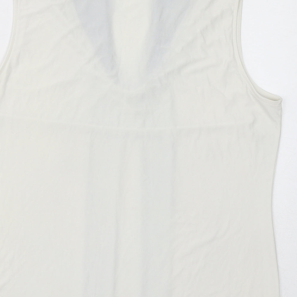 Tahari Womens White Polyester Basic Tank Size L Round Neck - Sheer
