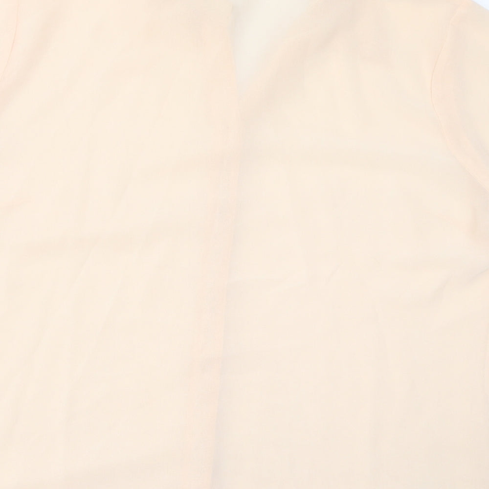Lauren Duvar Womens Beige Polyester Basic Button-Up Size 16 Collared - Sheer
