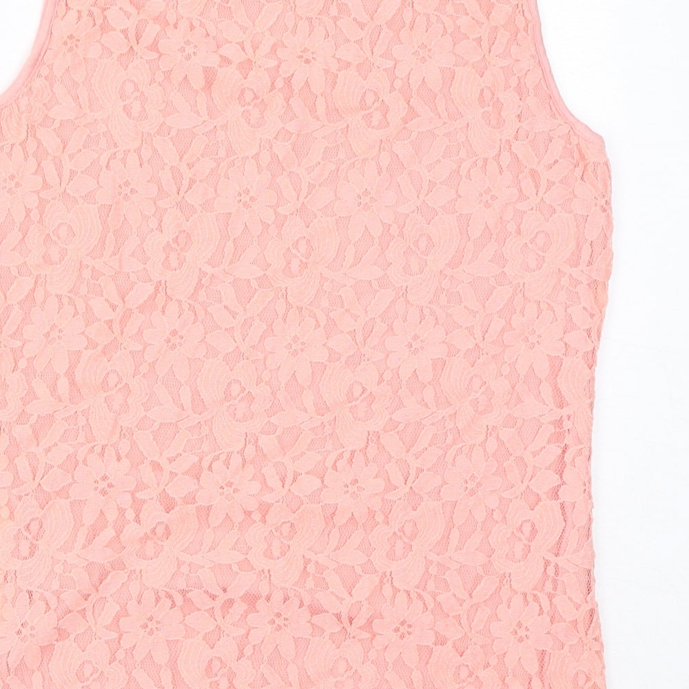 PARAMOUR Womens Pink Polyester Basic Tank Size M Round Neck