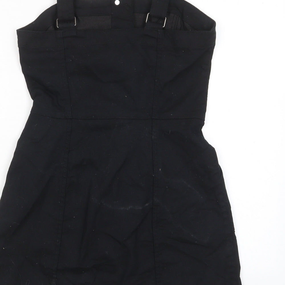 H&M Womens Black Cotton Pencil Dress Size 8 Square Neck Button - Pockets