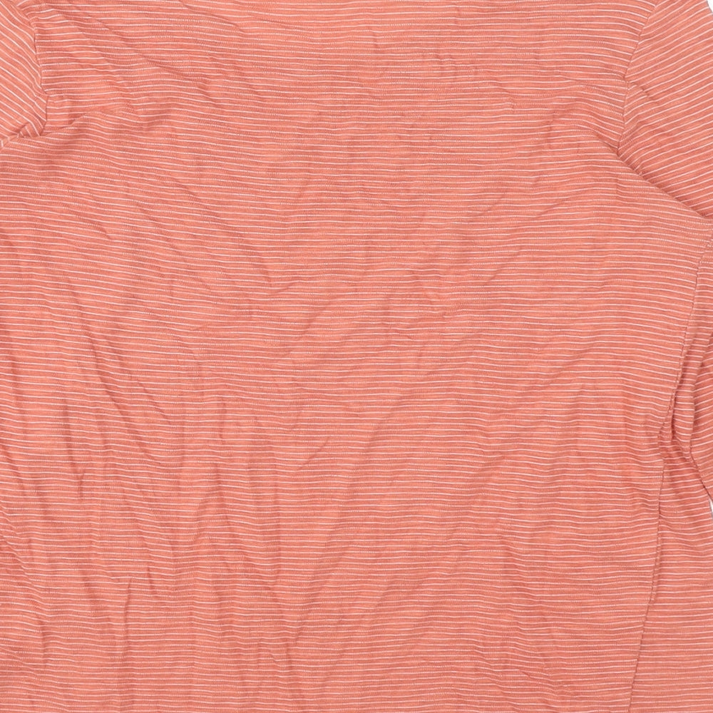 Marks & Spencer Womens Orange Striped Cotton Basic Blouse Size 14 Round Neck
