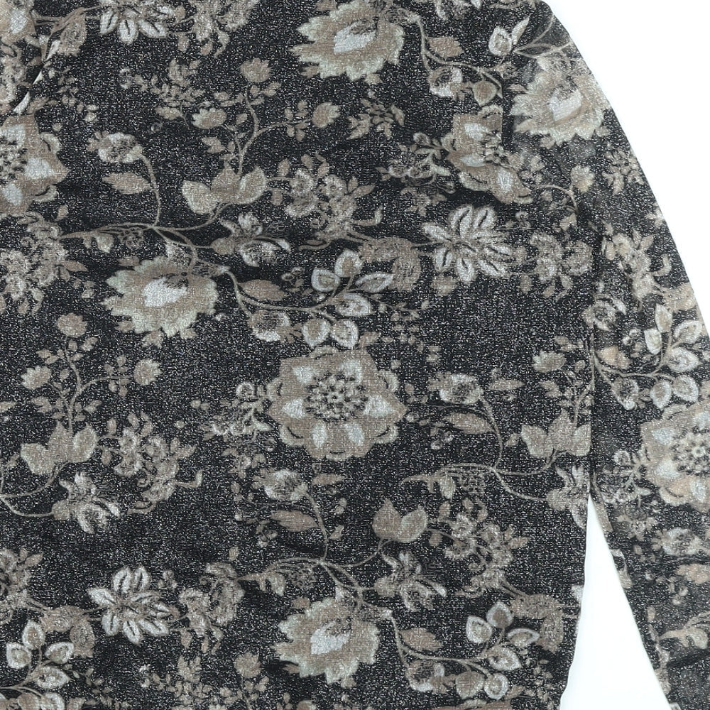 M&Co Womens Beige Floral Nylon Basic Blouse Size 10 V-Neck