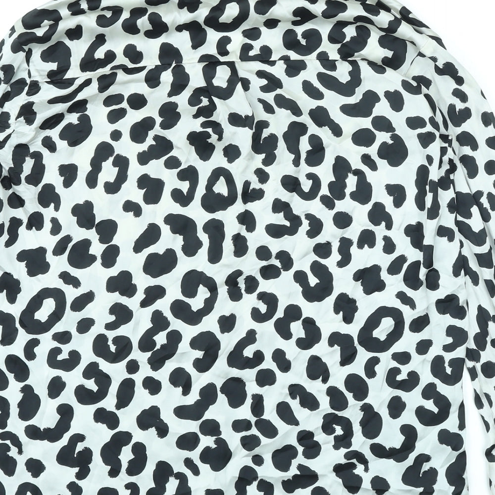 Zara Womens Grey Animal Print Polyester Basic Button-Up Size XS Collared - Leopard Pattern