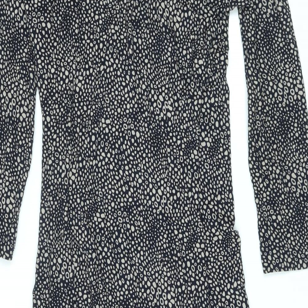 Adini Womens Black Geometric Viscose Wrap Dress Size XS V-Neck Pullover