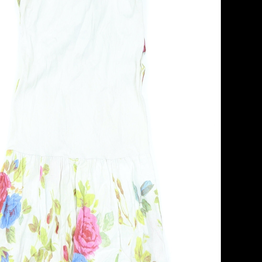 New Collection Womens Multicoloured Floral Linen Mini Size M V-Neck Pullover