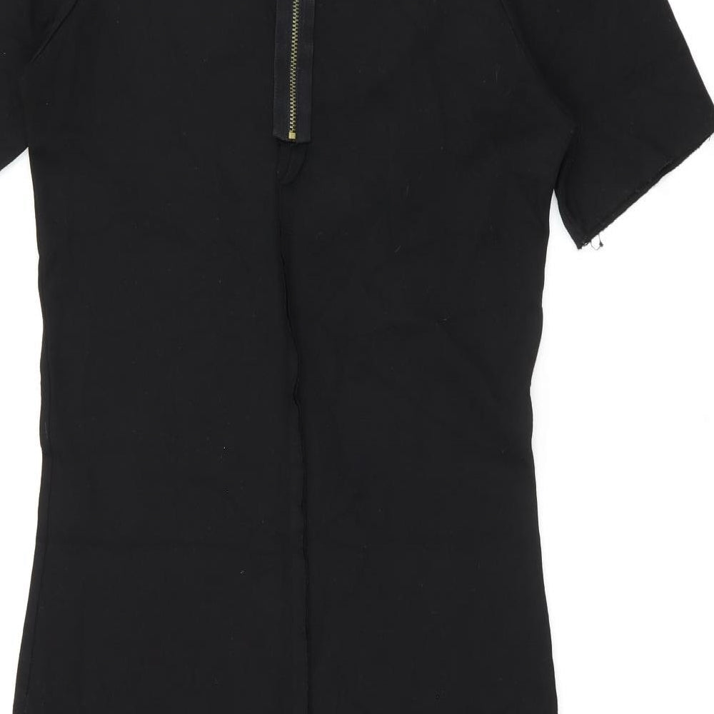 Zara Womens Black Polyester Bodycon Size M Boat Neck Zip