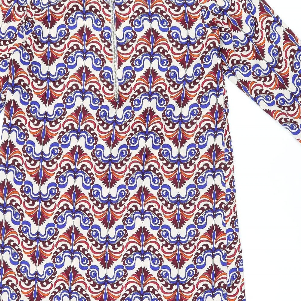 ICHI Womens Multicoloured Geometric Polyester Shift Size S Boat Neck Zip