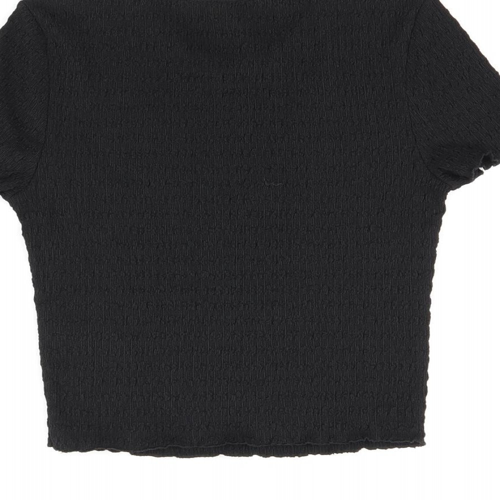 H&M Womens Black Polyester Cropped T-Shirt Size S Round Neck
