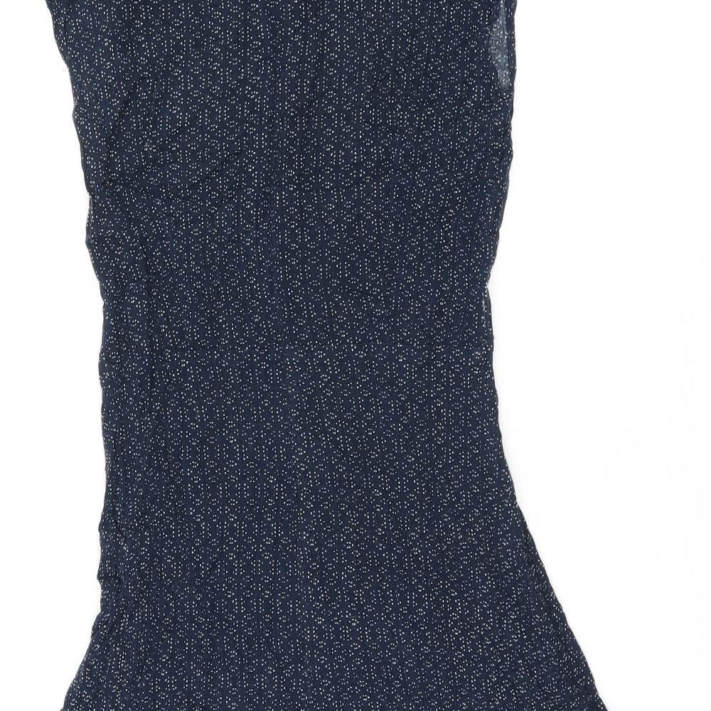 Cooperative Womens Blue Geometric Viscose Mini Size XS Round Neck Zip