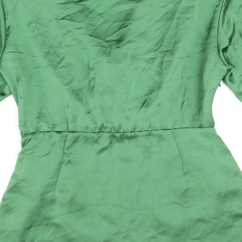 Zara Womens Green Polyester Shirt Dress Size S Collared Zip