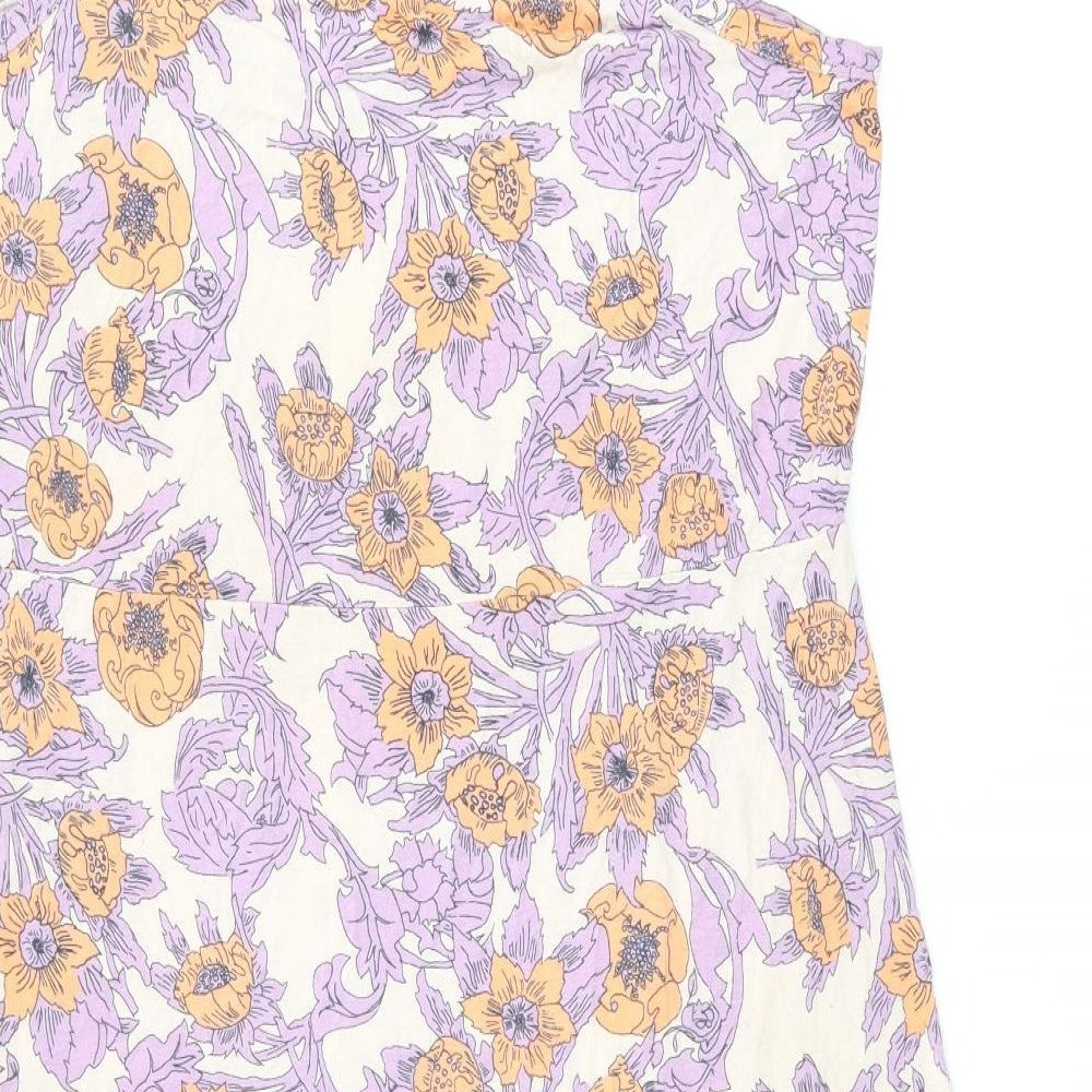 H&M Womens Purple Floral Viscose Skater Dress Size S V-Neck Pullover