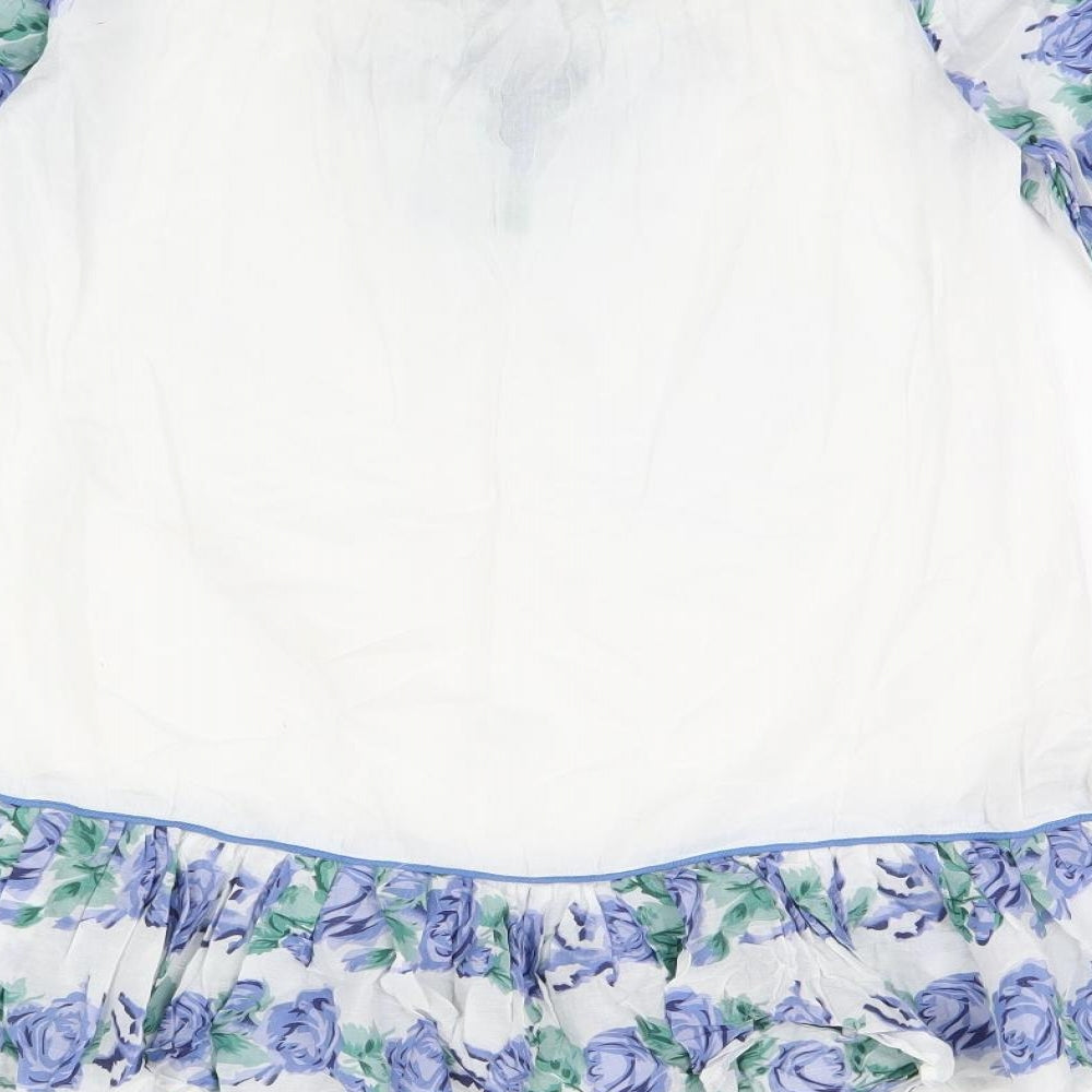 Urban Womens White Floral Cotton Basic T-Shirt Size L Off the Shoulder