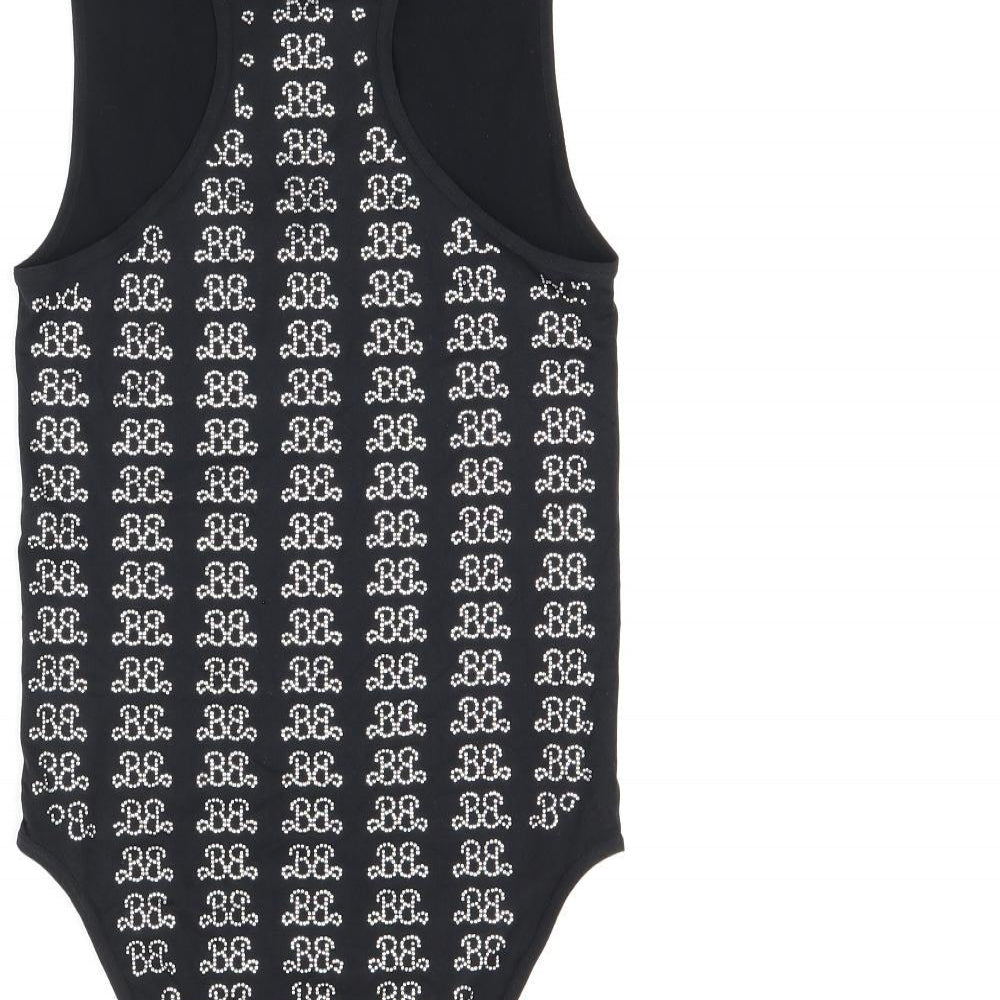 Zara Womens Black Geometric Polyamide Playsuit One-Piece Size XS Snap - Barbie