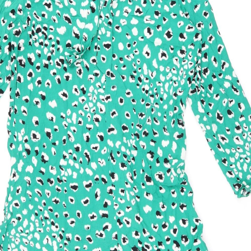 VILA Womens Green Geometric Viscose Shift Size 10 Boat Neck Tie