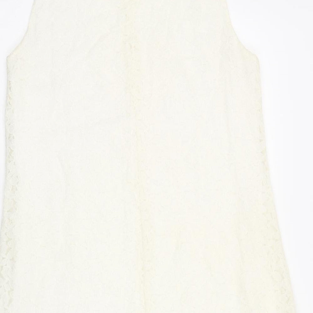 VERO MODA Womens White Floral Polyamide Shift Size M Boat Neck Button