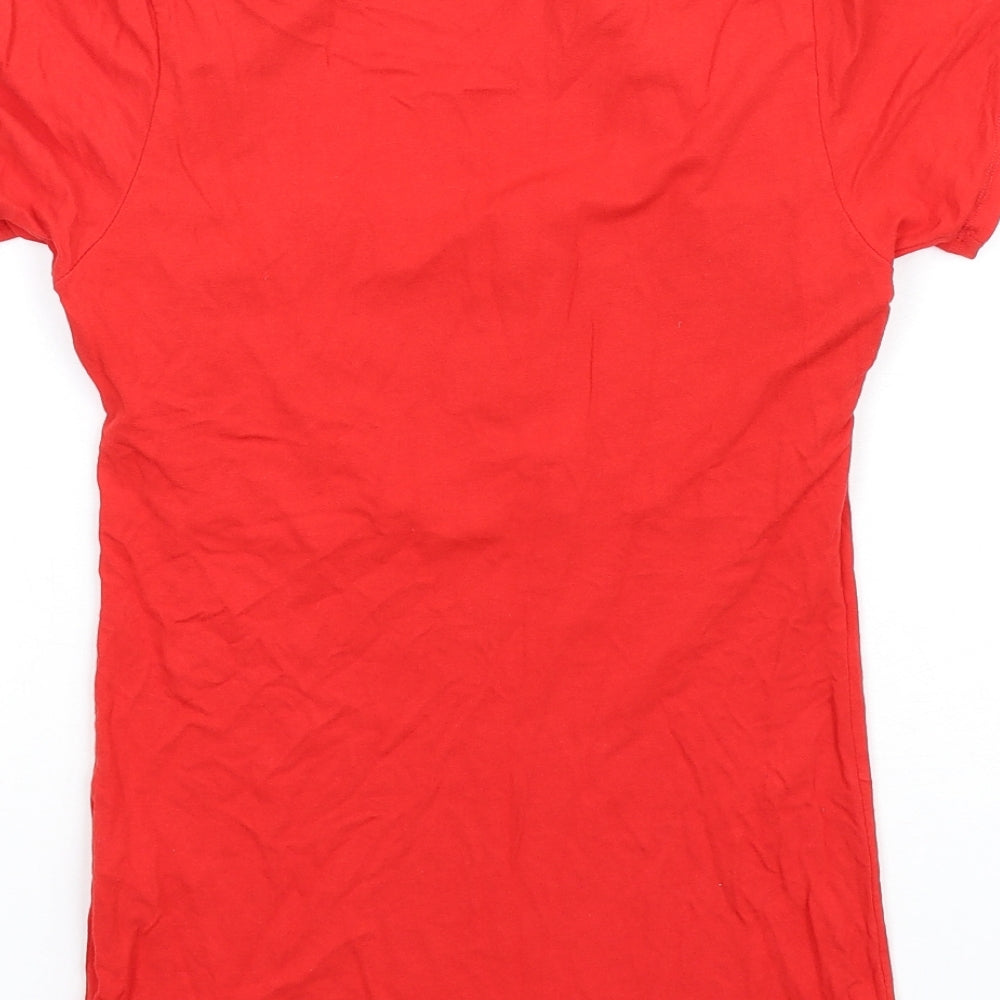 Zara Womens Red Viscose Basic T-Shirt Size M Square Neck