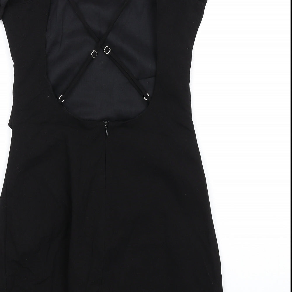 Zara Womens Black Linen Mini Size S Square Neck Zip