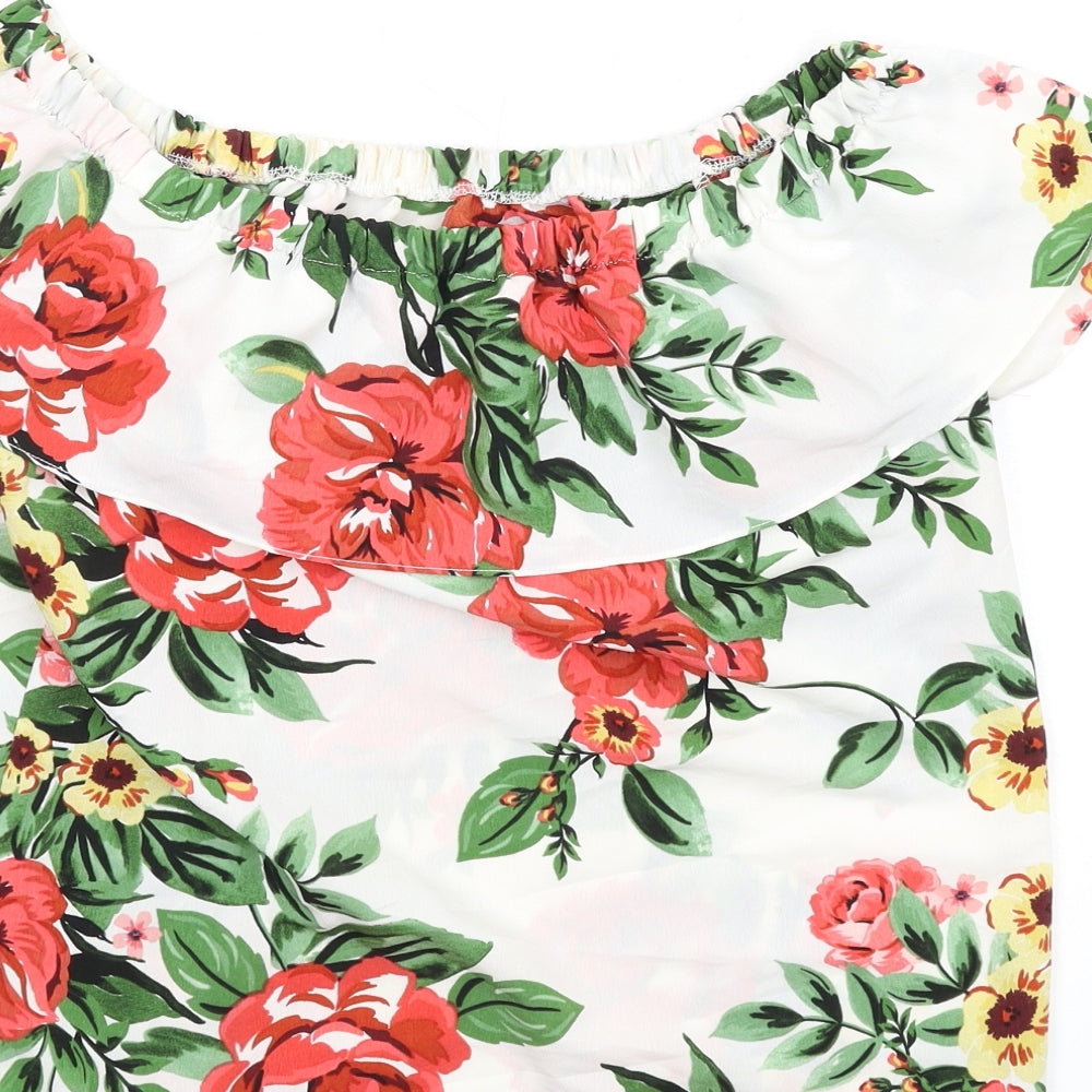 Dorothy Perkins Womens Multicoloured Floral Polyester Basic T-Shirt Size 8 Off the Shoulder