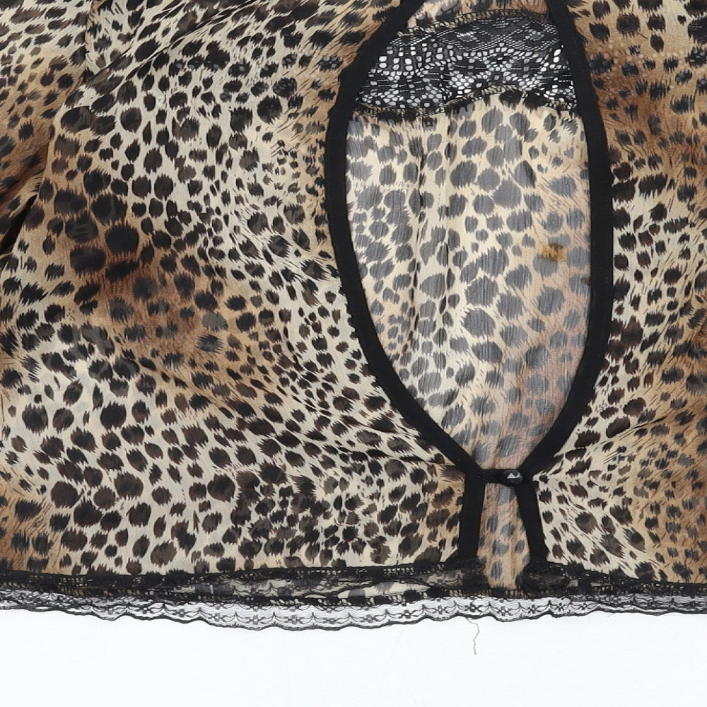 River Island Womens Brown Animal Print Polyester Basic Blouse Size 6 Round Neck - Leopard Print Lace Trim Open Back