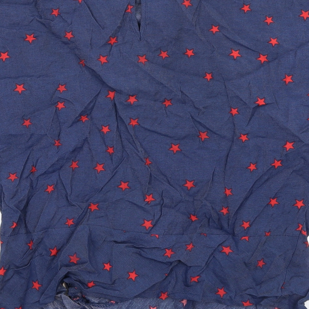 Sweewe Womens Blue Geometric Viscose Basic T-Shirt Size S Round Neck