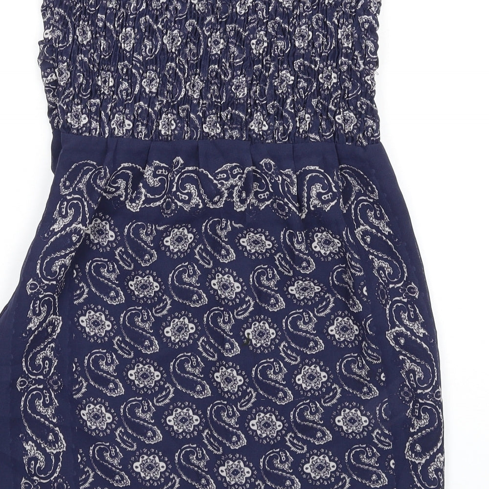 Mango Womens Blue Geometric Polyester Mini Size S Sweetheart Zip