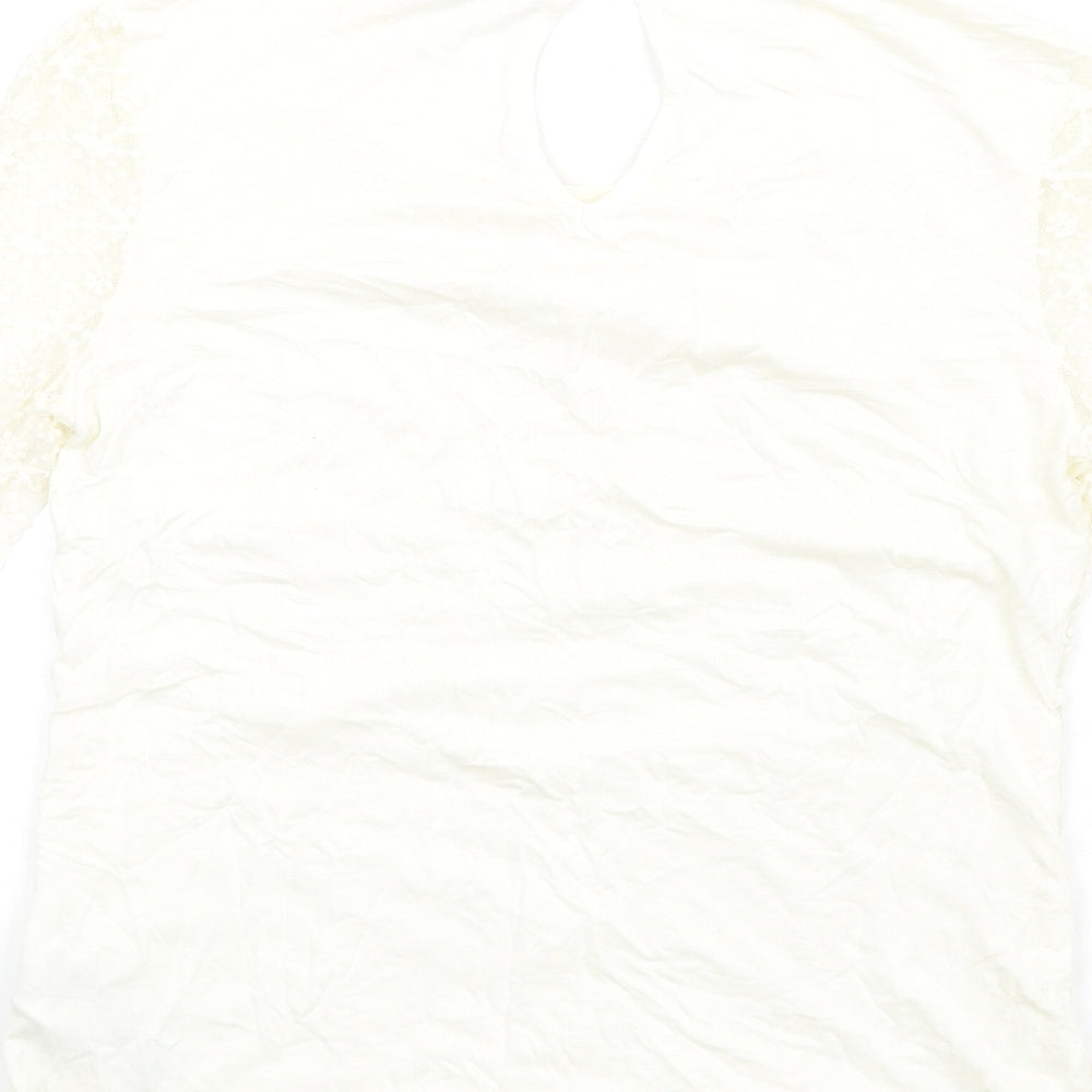 Oasis Womens Ivory Polyamide Basic T-Shirt Size XS Round Neck