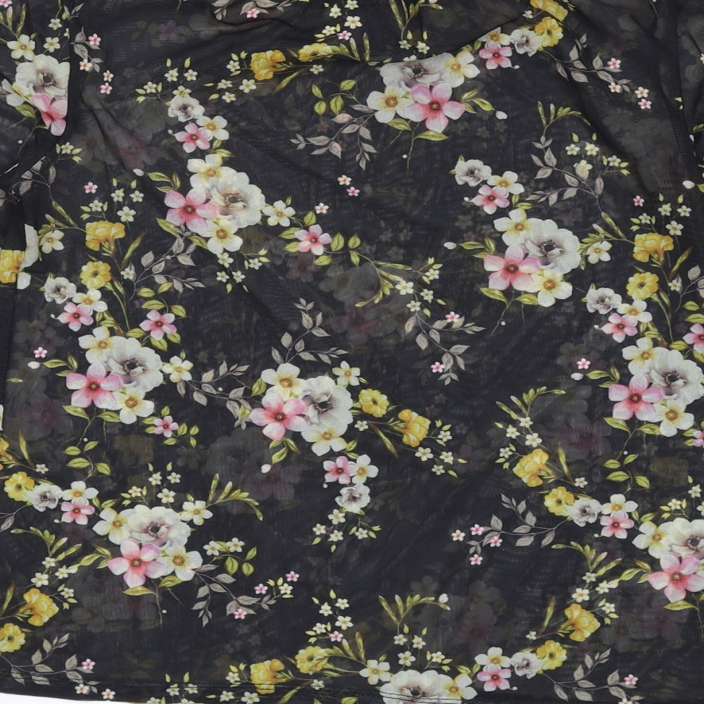 River Island Womens Multicoloured Floral Polyester Basic T-Shirt Size 6 High Neck