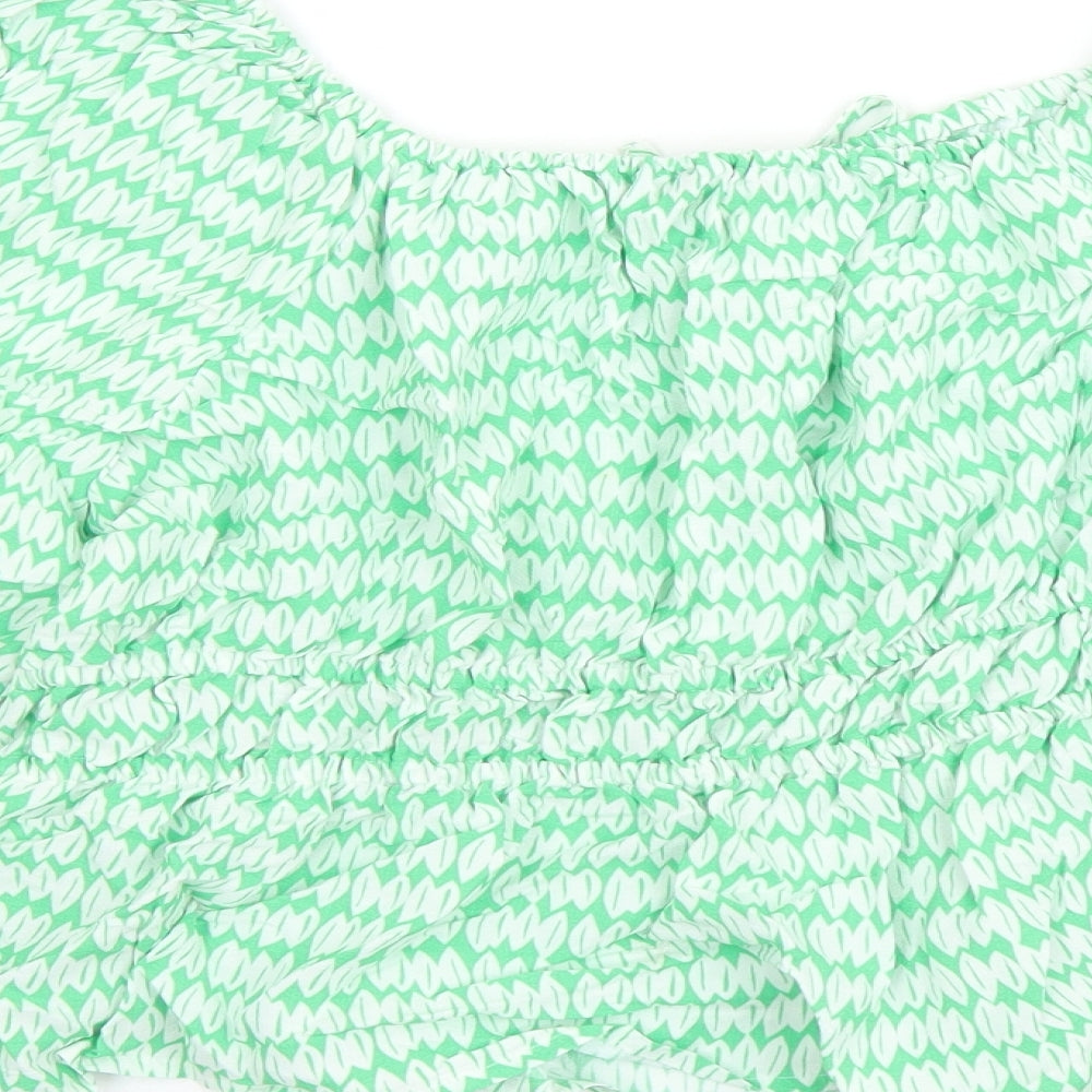 Marks & Spencer Womens Green Geometric Viscose Basic Blouse Size 14 Round Neck - Keyhole Neckline