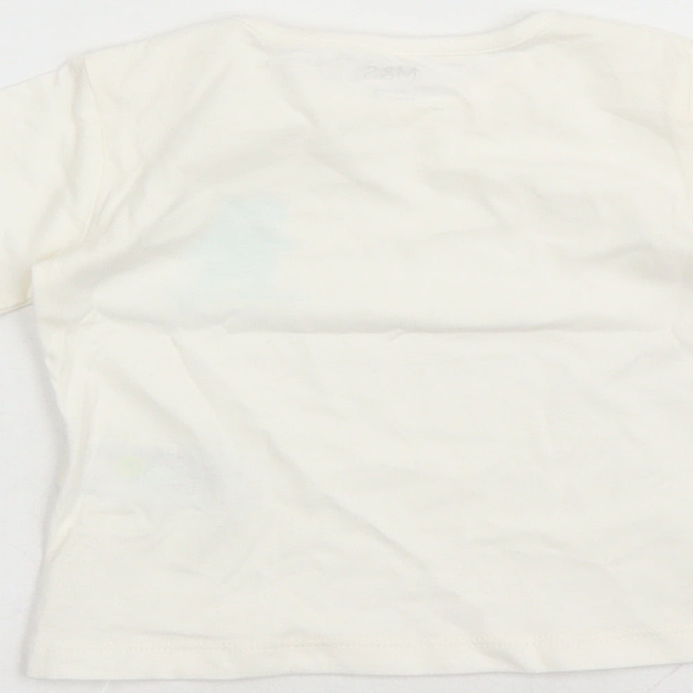 Marks and Spencer Boys Ivory 100% Cotton Basic T-Shirt Size 3-6 Months Round Neck Snap - Hippo Graphic
