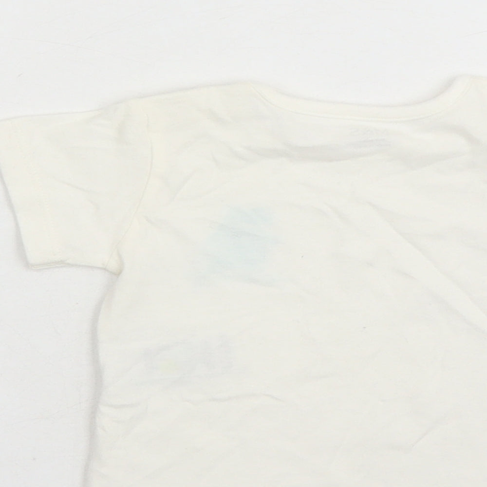 Marks & Spencer Boys White Cotton Basic T-Shirt Size 0-3 Months Round Neck Snap - Hippo Graphic