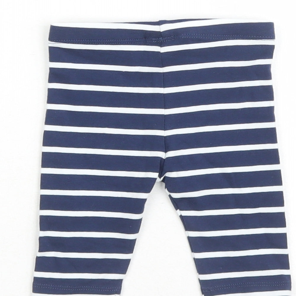 Marks & Spencer Girls Blue Striped Cotton Capri Leggings Size 0-3 Months - Stretch