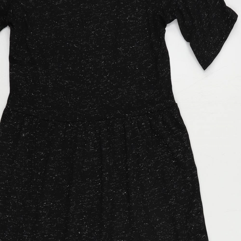 Marks & Spencer Womens Black Polyester T-Shirt Dress Size 8 Crew Neck Pullover - Glitter