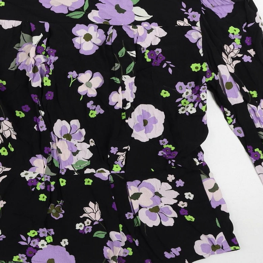 Marks & Spencer Womens Black Floral Viscose Basic Button-Up Size 8 V-Neck