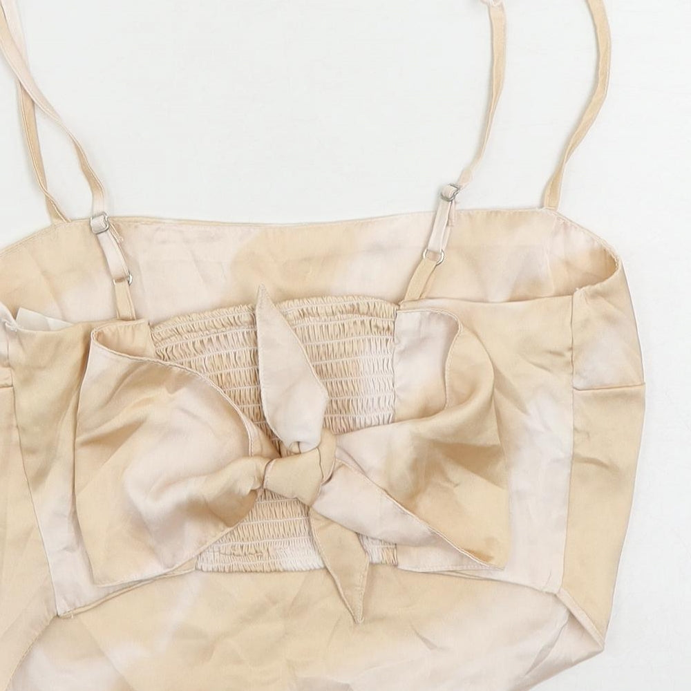 Stradivarius Womens Beige Polyester Cropped Tank Size M Square Neck - Shirred Back
