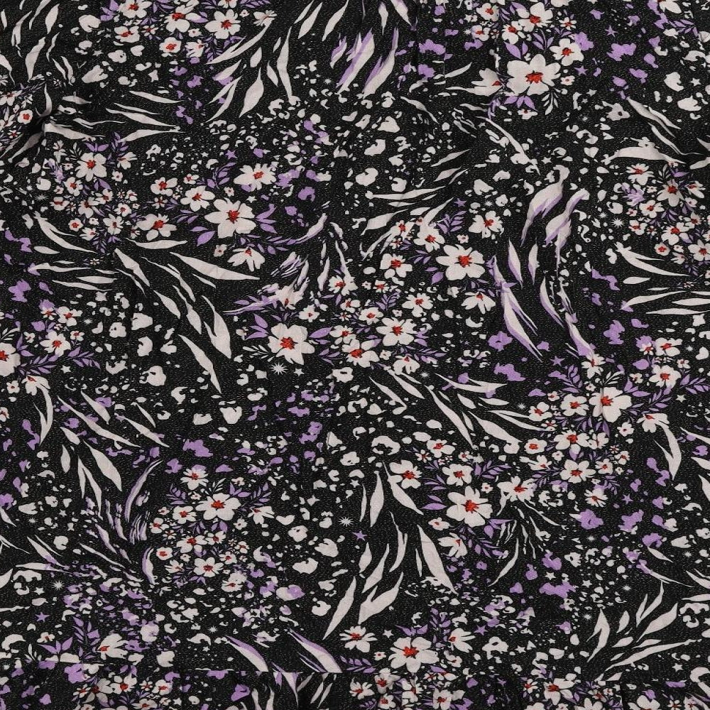 Marks & Spencer Womens Black Floral Viscose A-Line Size 16 V-Neck Button - Ruffle