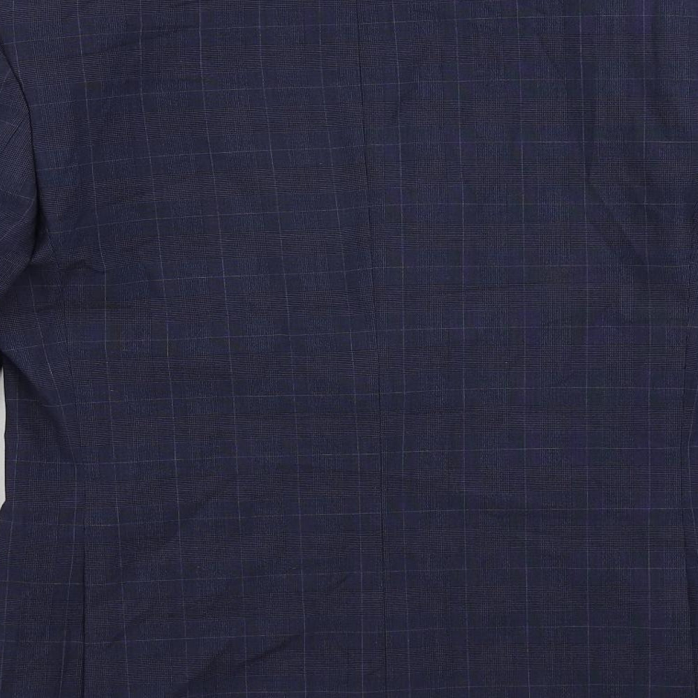 Marks & Spencer Mens Blue Plaid Polyester Jacket Suit Jacket Size 36 Regular
