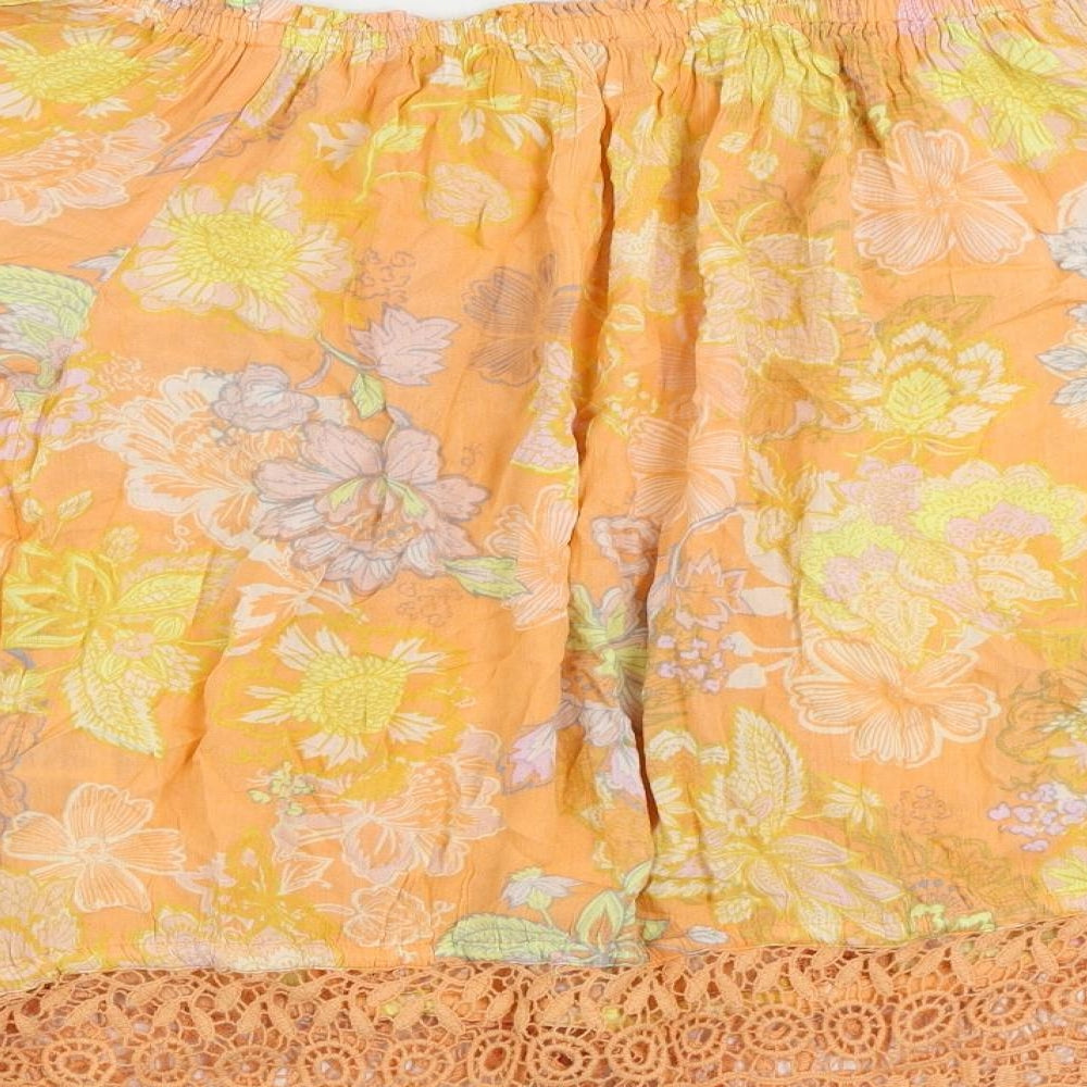NEXT Womens Orange Floral Viscose Basic Blouse Size 12 Off the Shoulder - Crochet Detail