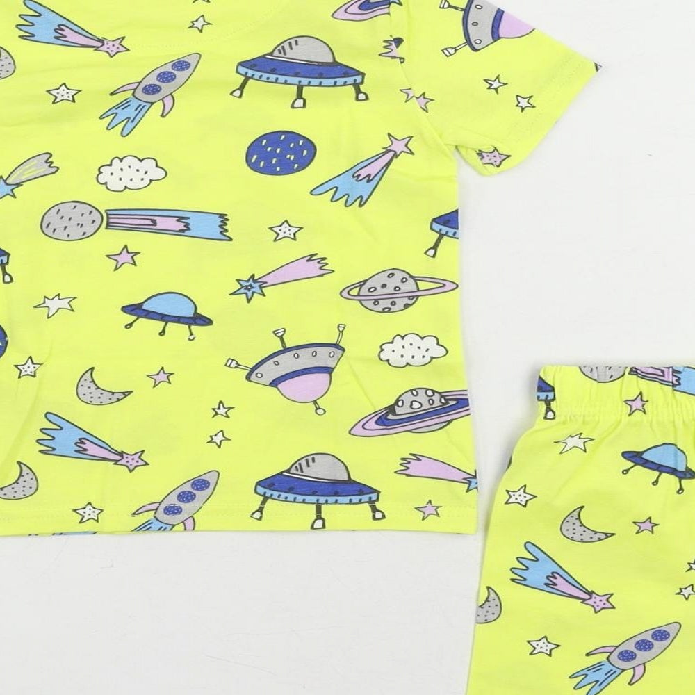 Marks & Spencer Baby Yellow Geometric Cotton Set Pyjama Set Size 18-24 Months Pullover - Space Print