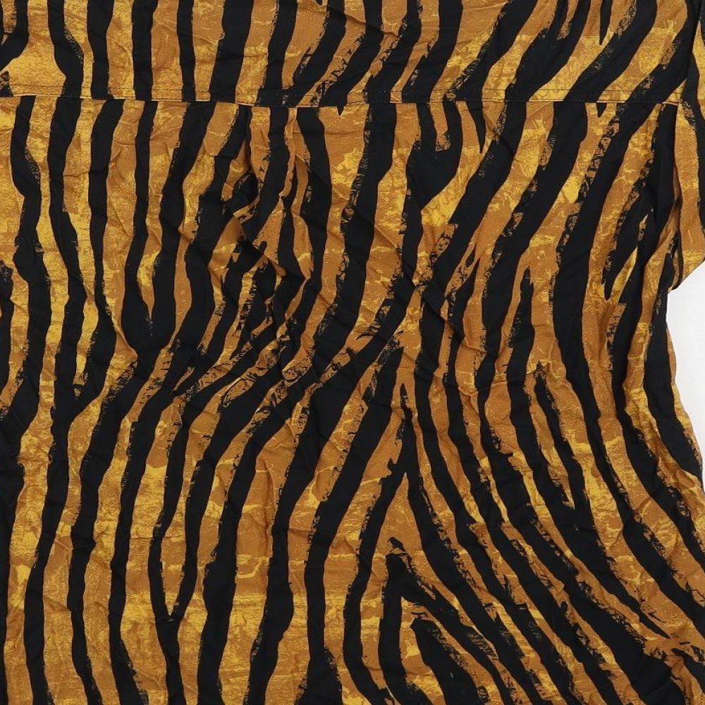 NEXT Womens Brown Animal Print Viscose Basic Blouse Size 8 Boat Neck