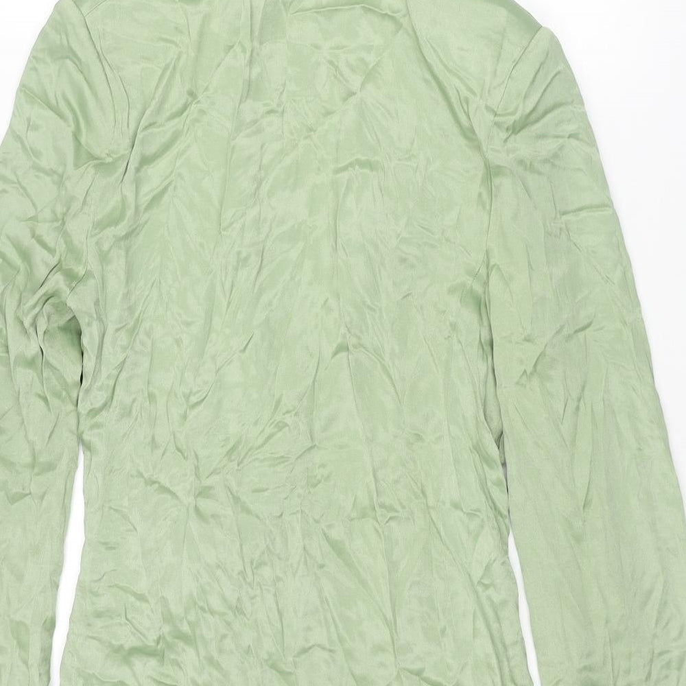 Zara Womens Green Viscose Wrap Dress Size L V-Neck Button