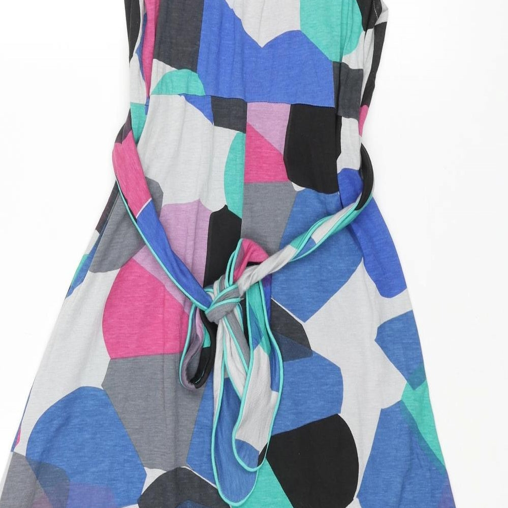 Numph Womens Multicoloured Geometric Modal A-Line Size S V-Neck Pullover - Belted