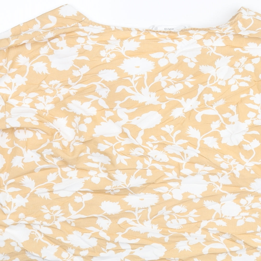 Mango Womens Beige Floral Viscose Basic Blouse Size M V-Neck