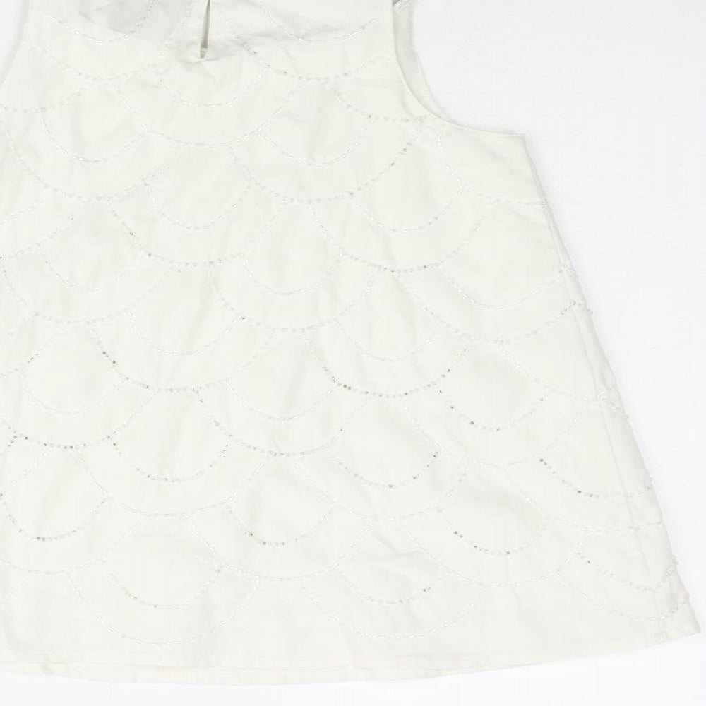 Brand and care label for Autograph girls’ white geometric polyester camisole blouse, years round neck button - beading