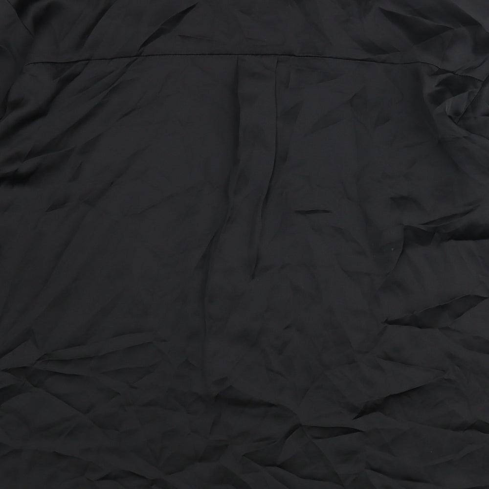 Zara Womens Black Polyester Basic Button-Up Size S Collared