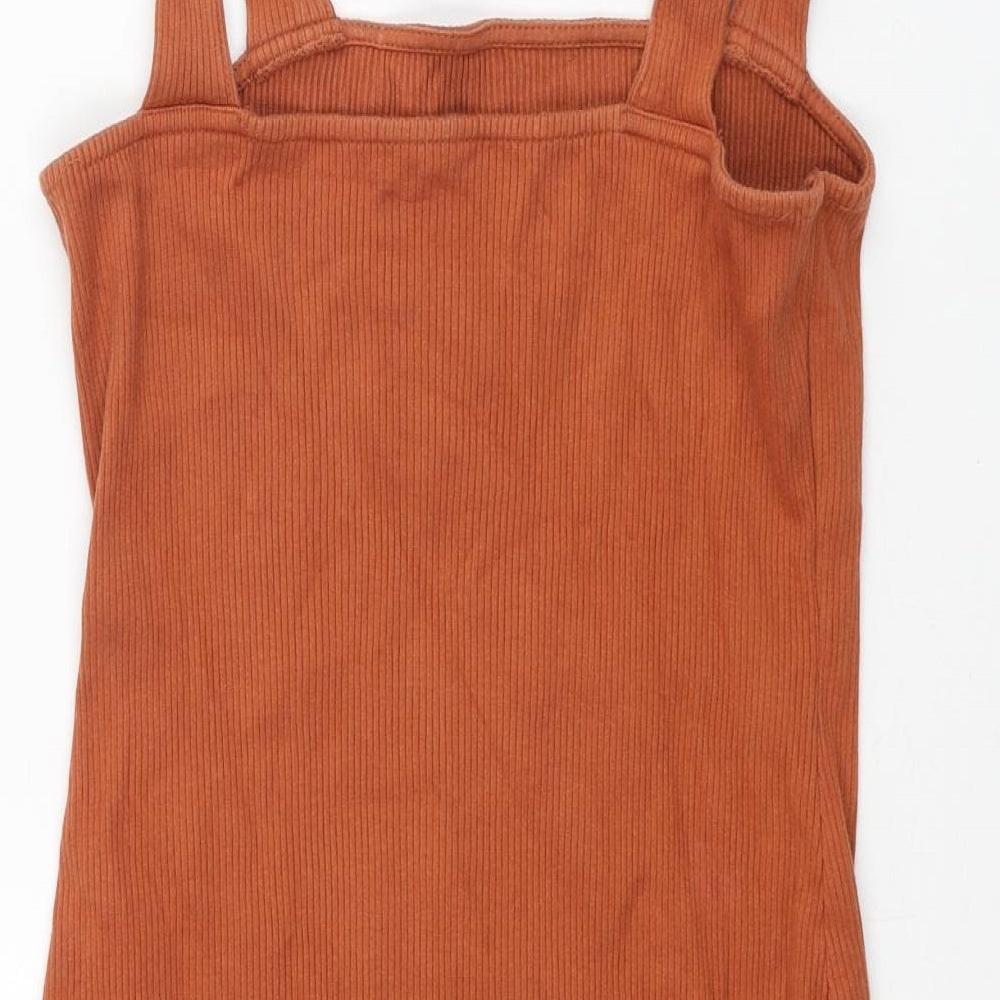 ASOS Womens Brown Cotton Tank Dress Size 10 Square Neck Pullover - Ribbed