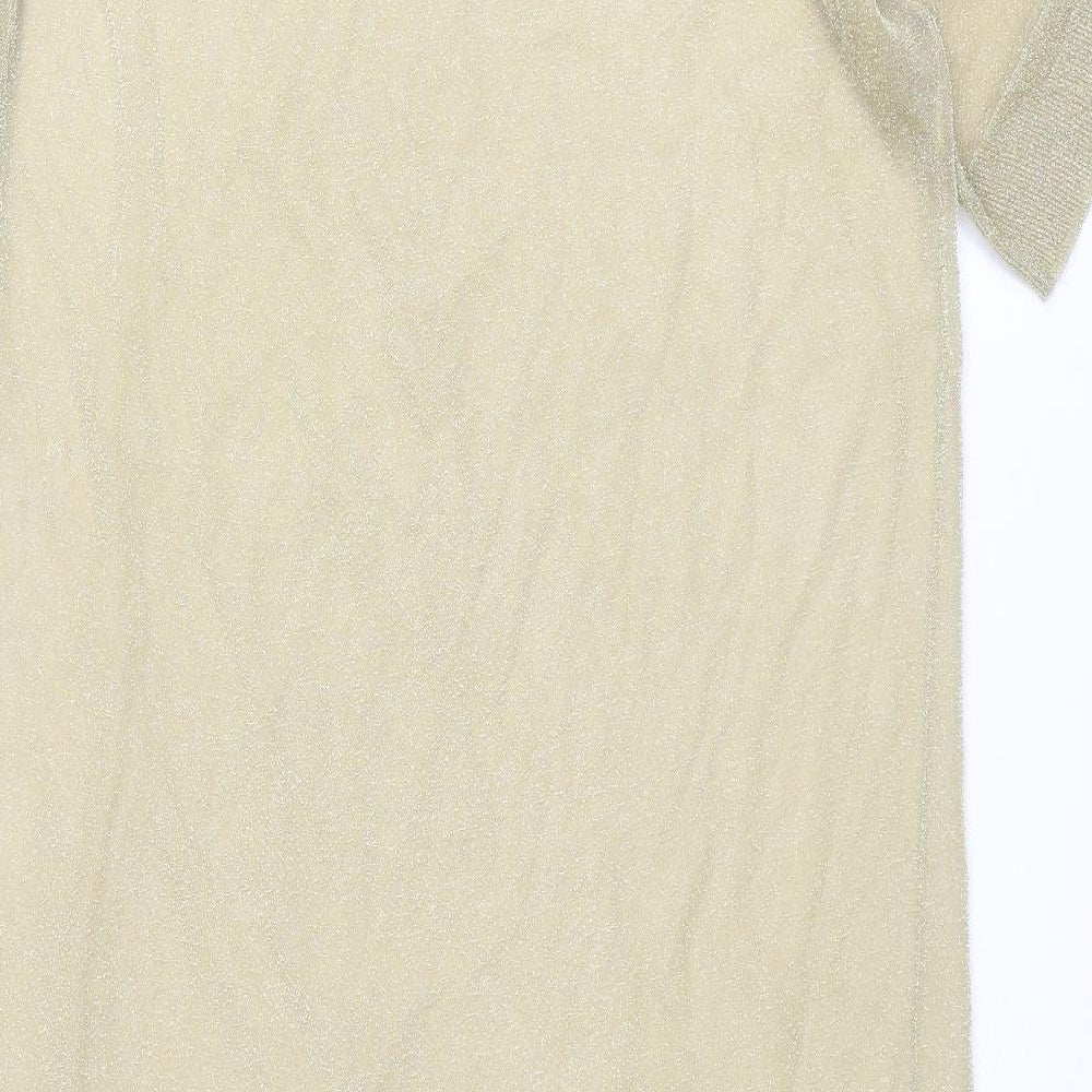 Zara Womens Gold Polyamide Jumper Dress Size S Round Neck Pullover